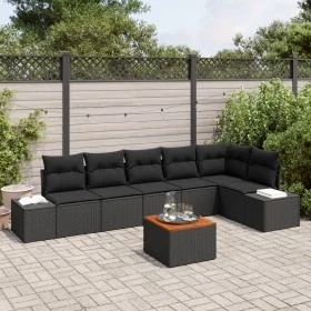 Conjunto de Sofá de Jardín de 7 Piezas con Cojines Negro Poliratán Acacia by , Outdoor sofas - Ref: Foro24-3347968, Price: 46...