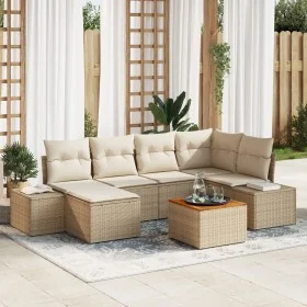 Juego de Sofá de Jardín de 7 Piezas con Cojines Beige Poliratán Acacia von , Outdoor-Sofas - Ref: Foro24-3347981, Preis: 486,...