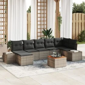Juego de Sofá de Jardín de 8 Piezas con Cojines Gris Ratán Poliéster Acacia von , Outdoor-Sofas - Ref: Foro24-3347986, Preis:...