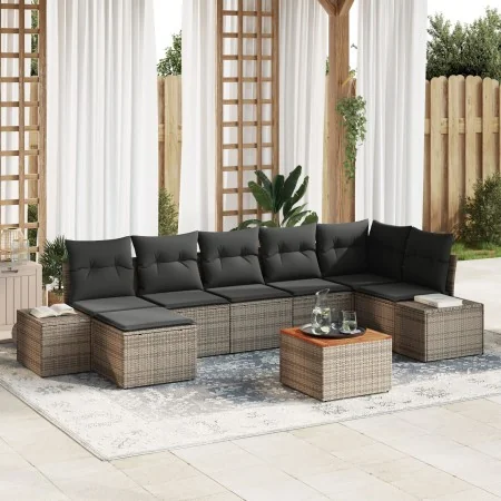 Juego de Sofá de Jardín de 8 Piezas con Cojines Gris Ratán Poliéster Acacia von , Outdoor-Sofas - Ref: Foro24-3347986, Preis:...