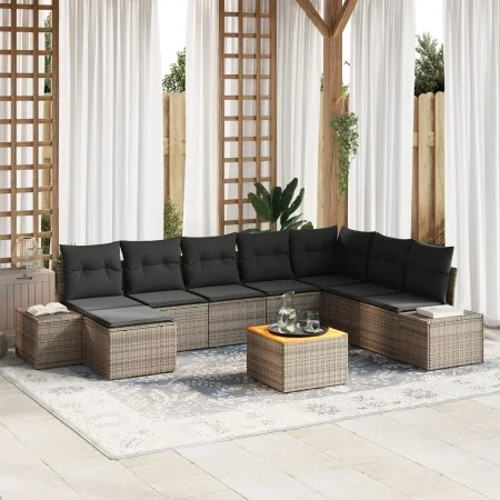 Juego de Sofás de Jardín de 9 Piezas con Cojines Gris Poliratán Acacia by , Outdoor sofas - Ref: Foro24-3347993, Price: 538,6...