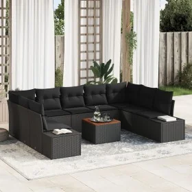 Conjunto de Sofá de Jardín de 10 piezas con cojines Negro Poliratán Acacia by , Outdoor sofas - Ref: Foro24-3348003, Price: 6...