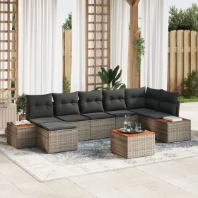 Conjunto de Sofá de Jardín de 8 Piezas con Cojines Gris de Poliratán y Acacia von , Outdoor-Sofas - Ref: Foro24-3348135, Prei...
