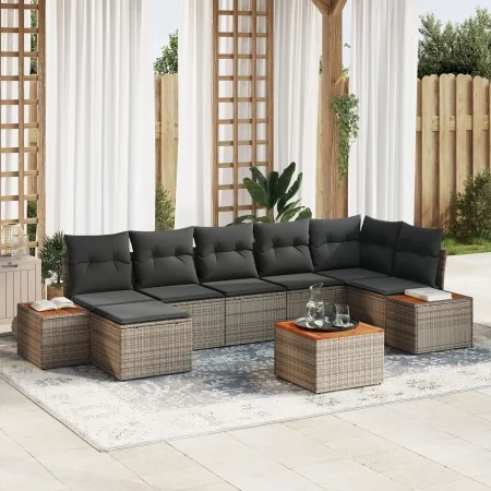 Conjunto de Sofá de Jardín de 8 Piezas con Cojines Gris de Poliratán y Acacia de , Sofás de exterior - Ref: Foro24-3348135, P...