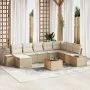 Juego de Sofá de Jardín de 9 Piezas con Cojines Beige de Polirratán y Acacia | Foro24.es | Tu tienda online para hogar, jardín y más Foro24.es