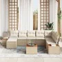 Juego de Sofá de Jardín de 9 Piezas con Cojines Beige de Polirratán y Acacia | Foro24.es | Tu tienda online para hogar, jardín y más Foro24.es