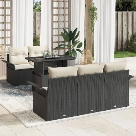 Conjunto de Sofás de Jardín de 6 Piezas con Cojines Ratán Poliéster Negro | Foro24.es | Tu tienda online para hogar, jardín y más Foro24.es