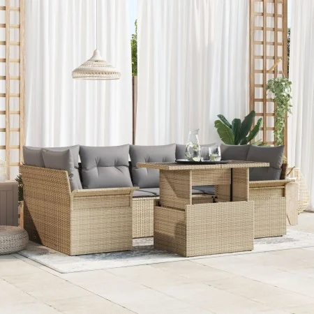 Juego de Sofá de Jardín de 7 Piezas con Cojines Beige Ratán Sintético | Foro24.es | Tu tienda online para hogar, jardín y más Foro24.es