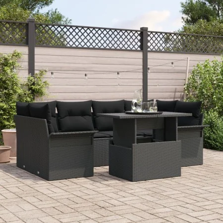 Juego de Sofás de Jardín de 7 Piezas con Cojines Negro Poliratan de , Sofás de exterior - Ref: Foro24-3348219, Precio: 516,17...