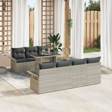 Conjunto de Sofás de Jardín de 8 Piezas con Cojines Ratán Poliéster Gris Claro | Foro24.es | Tu tienda online para hogar, jardín y más Foro24.es