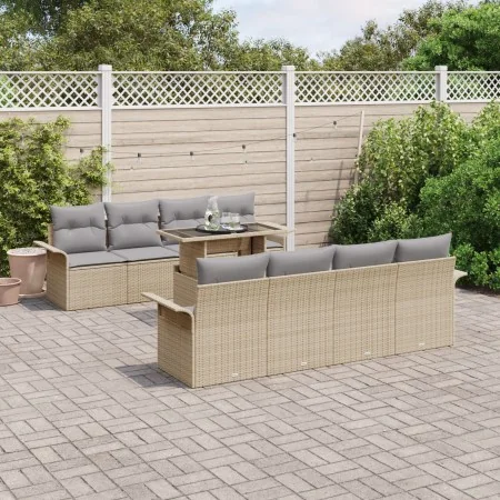 Juego de Sofá de Jardín de 9 Piezas con Cojines Beige Rattan Poliéster | Foro24.es | Tu tienda online para hogar, jardín y más Foro24.es