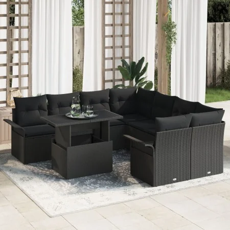 Conjunto de Sofá de Jardín de 9 Piezas con Cojines Negro Poliratán | Foro24.es | Tu tienda online para hogar, jardín y más Foro24.es