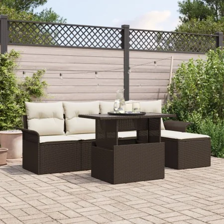 Conjunto de Sofá de Jardín de 6 Piezas con Cojines Marrón de Polirratán by , Outdoor sofas - Ref: Foro24-3348264, Price: 437,...