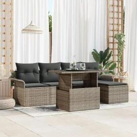 Conjunto de Sofás de Jardín de 6 Piezas con Cojines Gris Ratán Sintético by , Outdoor sofas - Ref: Foro24-3348265, Price: 396...