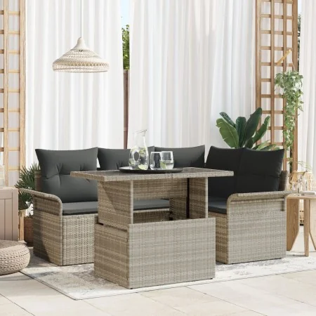 Juego de Sofás de Jardín de 5 Piezas con Cojines Rattan Poliéster Gris Claro | Foro24.es | Tu tienda online para hogar, jardín y más Foro24.es