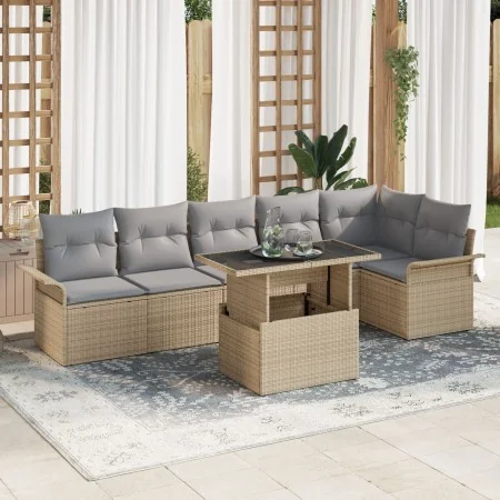 Conjunto de Sofá Jardín de 7 Piezas con Cojines Beige de Ratán Poliéster | Foro24.es | Tu tienda online para hogar, jardín y más Foro24.es