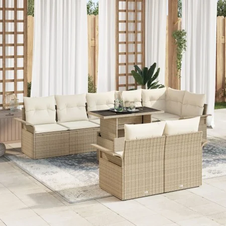 Conjunto de Sofá de Jardín de 9 Piezas con Cojines Beige de Rattan von , Outdoor-Sofas - Ref: Foro24-3348307, Preis: 693,35 €...