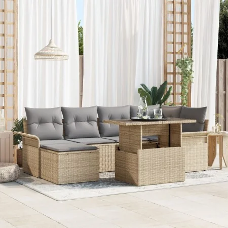 Juego de Sofá de Jardín de 7 Piezas con Cojines Beige de Ratán | Foro24.es | Tu tienda online para hogar, jardín y más Foro24.es