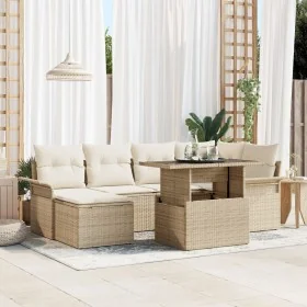 Juego de Sofá de Jardín de 7 Piezas con Cojines Beige Poliratán by , Outdoor sofas - Ref: Foro24-3348317, Price: 526,17 €, Di...