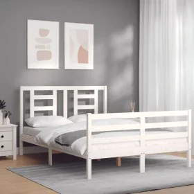 White solid wood bed frame with headboard 140x200 cm by vidaXL, Beds and slatted bases - Ref: Foro24-3194702, Price: 130,93 €...