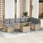 Juego de Sofá de Jardín de 9 Piezas con Cojines Beige Poliratán | Foro24.es | Tu tienda online para hogar, jardín y más Foro24.es