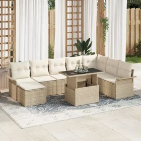 Juego de Sofá de Jardín de 9 Piezas con Cojines Beige Ratán Sintético von , Outdoor-Sofas - Ref: Foro24-3348337, Preis: 652,0...