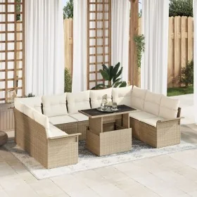 Juego de Sofás de Jardín de 10 Piezas con Cojines Beige de Ratán Poliríteno by , Outdoor sofas - Ref: Foro24-3348347, Price: ...