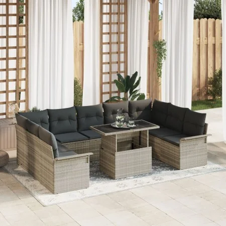 Conjunto de sofá de jardín de 10 piezas con cojines en ratán gris claro | Foro24.es | Tu tienda online para hogar, jardín y más Foro24.es