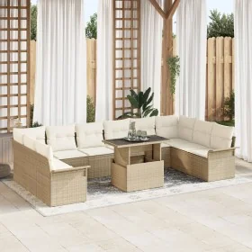 Juego de Sofá de Jardín de 11 Piezas con Cojines Beige Ratán Poliéster von , Outdoor-Sofas - Ref: Foro24-3348357, Preis: 764,...