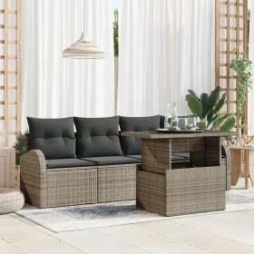 Conjunto de Sofá de Jardín 5 Piezas Gris Ratán