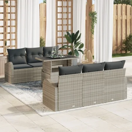 Conjunto de Sofá de Jardín de 7 piezas con Cojines Gris Claro Poliratán by , Outdoor sofas - Ref: Foro24-3348568, Price: 565,...