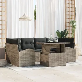 Conjunto de Sofá de Jardín de 7 Piezas con Cojines Gris de Poliéster Ratan von , Outdoor-Sofas - Ref: Foro24-3348575, Preis: ...