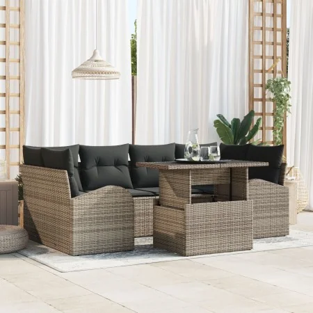 Conjunto de Sofá de Jardín de 7 Piezas con Cojines Gris de Poliéster Ratan by , Outdoor sofas - Ref: Foro24-3348575, Price: 4...