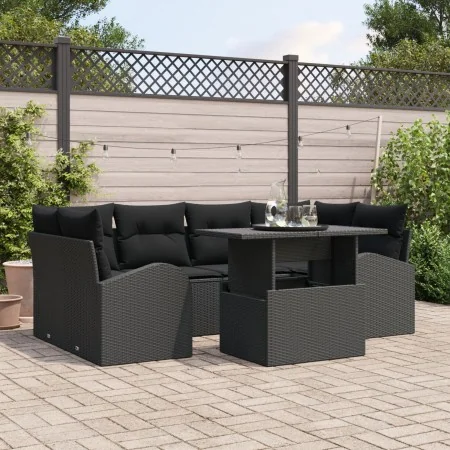 Conjunto de Sofá de Jardín de 7 Piezas con Cojines Negro de Poliratán by , Outdoor sofas - Ref: Foro24-3348579, Price: 510,44...
