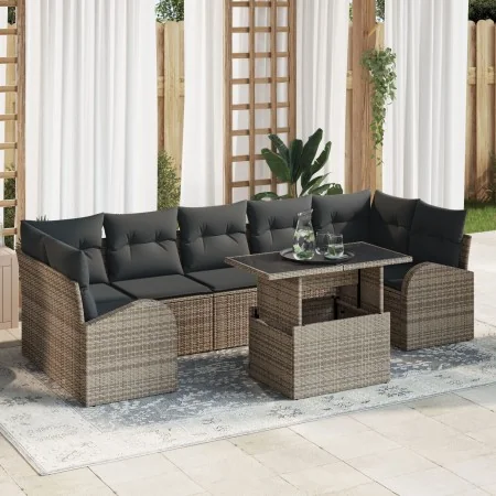 Conjunto Sofá Jardín 8 Piezas con Cojines Gris Ratán by , Outdoor sofas - Ref: Foro24-3348595, Price: 546,00 €, Discount: %