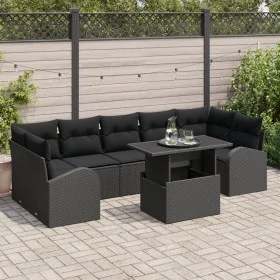 Conjunto de Sofá de Jardín de 8 Piezas con Cojines en Poliratán Negro de , Sofás de exterior - Ref: Foro24-3348599, Precio: 5...