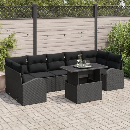 Conjunto de Sofá de Jardín de 8 Piezas con Cojines en Poliratán Negro by , Outdoor sofas - Ref: Foro24-3348599, Price: 594,75...