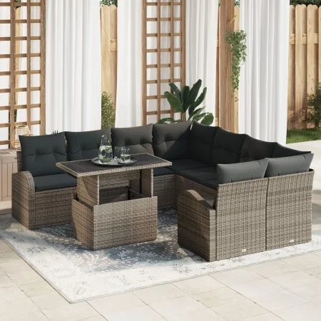 Juego de Sofá de Jardín de 9 Piezas con Cojines Gris Ratán Poliéster de , Sofás de exterior - Ref: Foro24-3348615, Precio: 60...