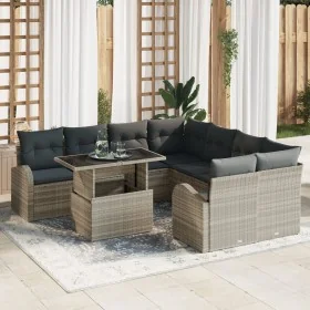 Juego de Sofá de Jardín de 9 Piezas con Cojines de Ratán Poliéster Gris Claro von , Outdoor-Sofas - Ref: Foro24-3348618, Prei...
