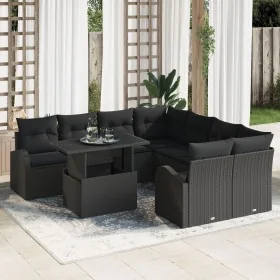 Juego de Sofás de Jardín de 9 Piezas con Cojines Negro de Ratán Poliéster by , Outdoor sofas - Ref: Foro24-3348619, Price: 62...