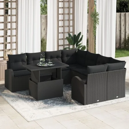 Juego de Sofás de Jardín de 9 Piezas con Cojines Negro de Ratán Poliéster von , Outdoor-Sofas - Ref: Foro24-3348619, Preis: 6...