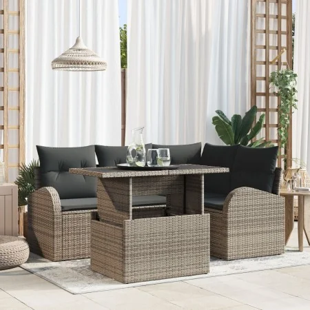 Set de Sofá de Jardín de 5 Piezas con Cojines Gris Poliratán de , Sofás de exterior - Ref: Foro24-3348635, Precio: 375,89 €, ...