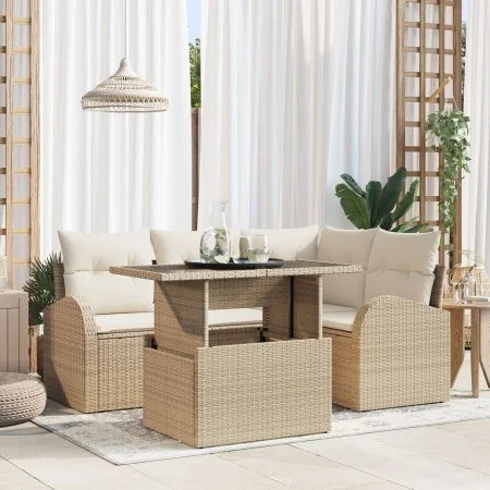 Juego de Sofá de Jardín de 5 Piezas con Cojines de Ratán Sintético Beige | Foro24.es | Tu tienda online para hogar, jardín y más Foro24.es