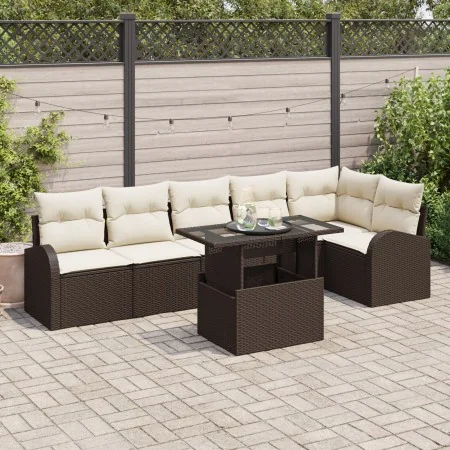 Conjunto de Sofá de Jardín de 7 Piezas con Cojines Marrón Ratán Poly | Foro24.es | Tu tienda online para hogar, jardín y más Foro24.es
