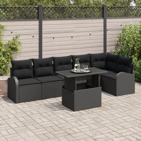 Juego de Sofás de Jardín de 7 Piezas con Cojines Negro Ratán Poliéster von , Outdoor-Sofas - Ref: Foro24-3348659, Preis: 512,...