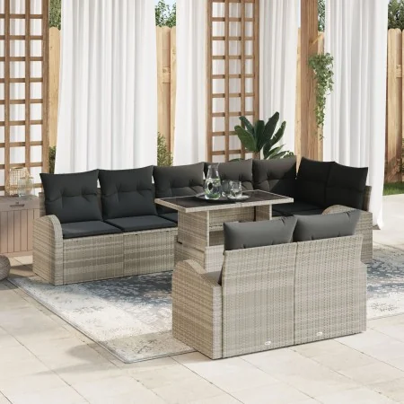 Juego de Sofá de Jardín de 9 Piezas con Cojines de Ratán Poli Gris Claro by , Outdoor sofas - Ref: Foro24-3348668, Price: 713...