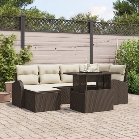 Conjunto de Sofás de Jardín de 7 Piezas con Cojines Marrón de Ratán Poliéster de , Sofás de exterior - Ref: Foro24-3348674, P...