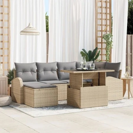 Juego de Sofá de Jardín de 7 Piezas con Cojines Beige Ratán Poliéster | Foro24.es | Tu tienda online para hogar, jardín y más Foro24.es