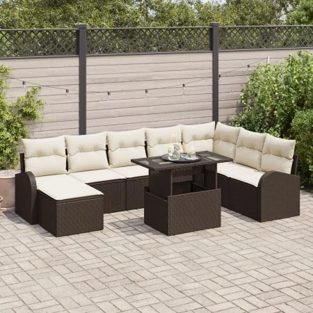 Juego de Sofá de Jardín de 9 Piezas con Cojines Marrón Poliratán by , Outdoor sofas - Ref: Foro24-3348694, Price: 631,95 €, D...