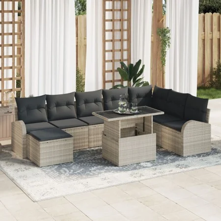Juego de Sofá de Jardín de 9 Piezas con Cojines Beig Claro Rattan Poliéster von , Outdoor-Sofas - Ref: Foro24-3348698, Preis:...